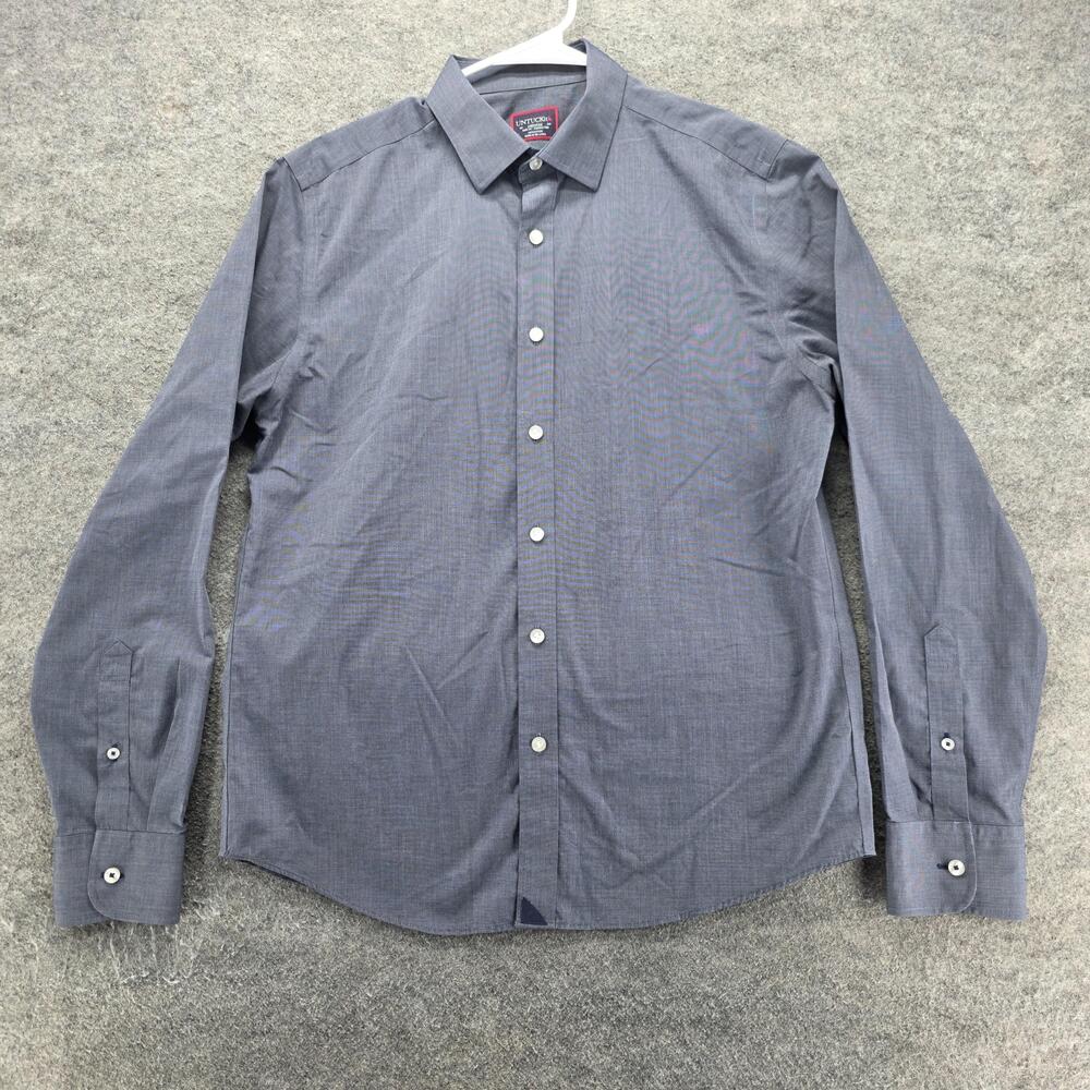 UNTUCKit Dress Shirt Mens M Blue Slim Fit Point Collar Long Sleeve Orville